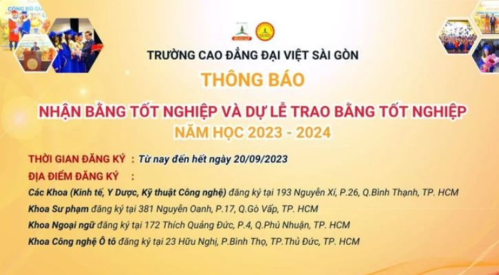 Thông Báo Đăng Ký Dự Lễ Và Nhận Bằng Tốt Nghiệp Năm Học 2023 - 2024 | Trường Cao Đẳng Đại Việt Sài Gòn