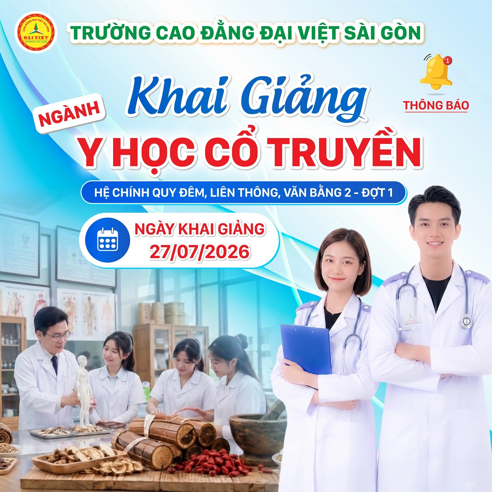 THÔNG BÁO KHAI GIẢNG NGÀNH Y HỌC CỔ TRUYỀN - ĐỢT 1