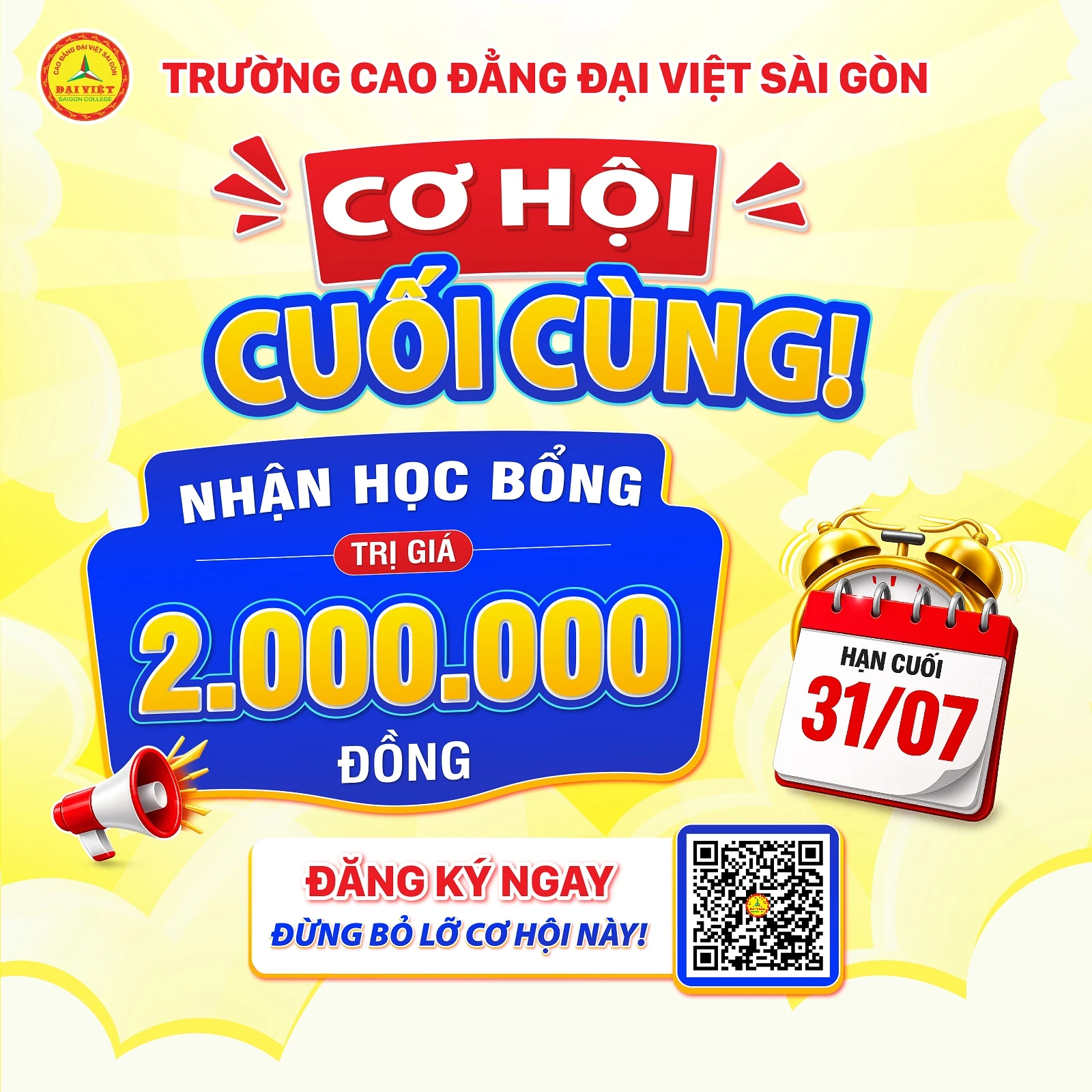 CƠ HỘI CUỐI CÙNG NHẬN HỌC BỔNG 2.000.000 ĐỒNG DÀNH CHO TÂN SINH VIÊN K26