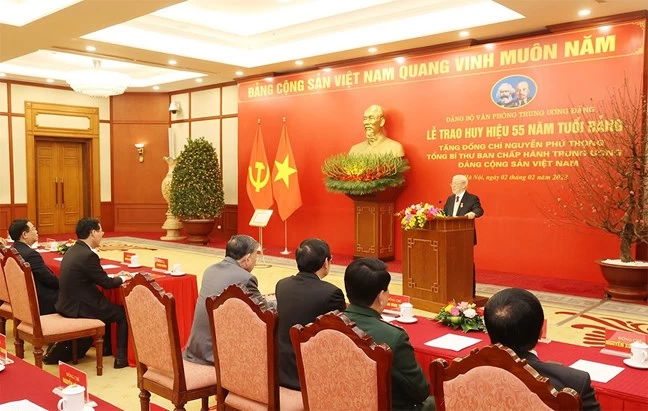 Toàn văn bài phát biểu của Tổng bí thư Nguyễn Phú Trọng tại lễ trao huy hiệu 55 năm tuổi Đảng