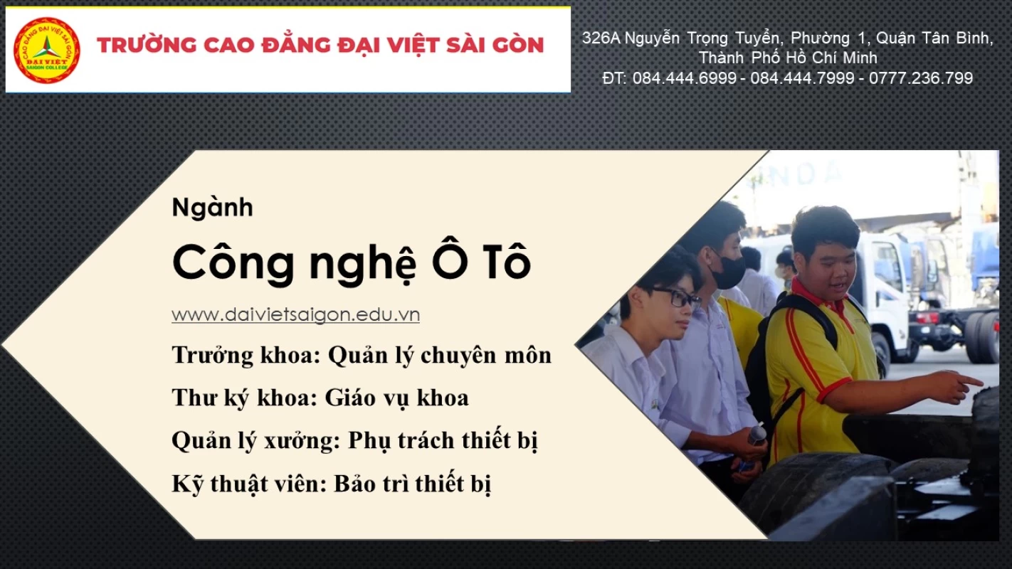 GIỚI THIỆU KHOA CÔNG NGHỆ Ô TÔ | Trường Cao Đẳng Đại Việt Sài Gòn