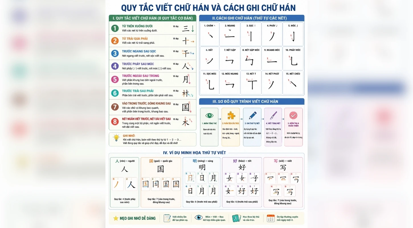 QUY TẮC VIẾT CHỮ HÁN TRONG TIẾNG TRUNG QUỐC – BÍ QUYẾT GIÚP NGƯỜI HỌC GHI NHỚ NHANH VÀ VIẾT ĐÚNG | Trường Cao Đẳng Đại Việt Sài Gòn