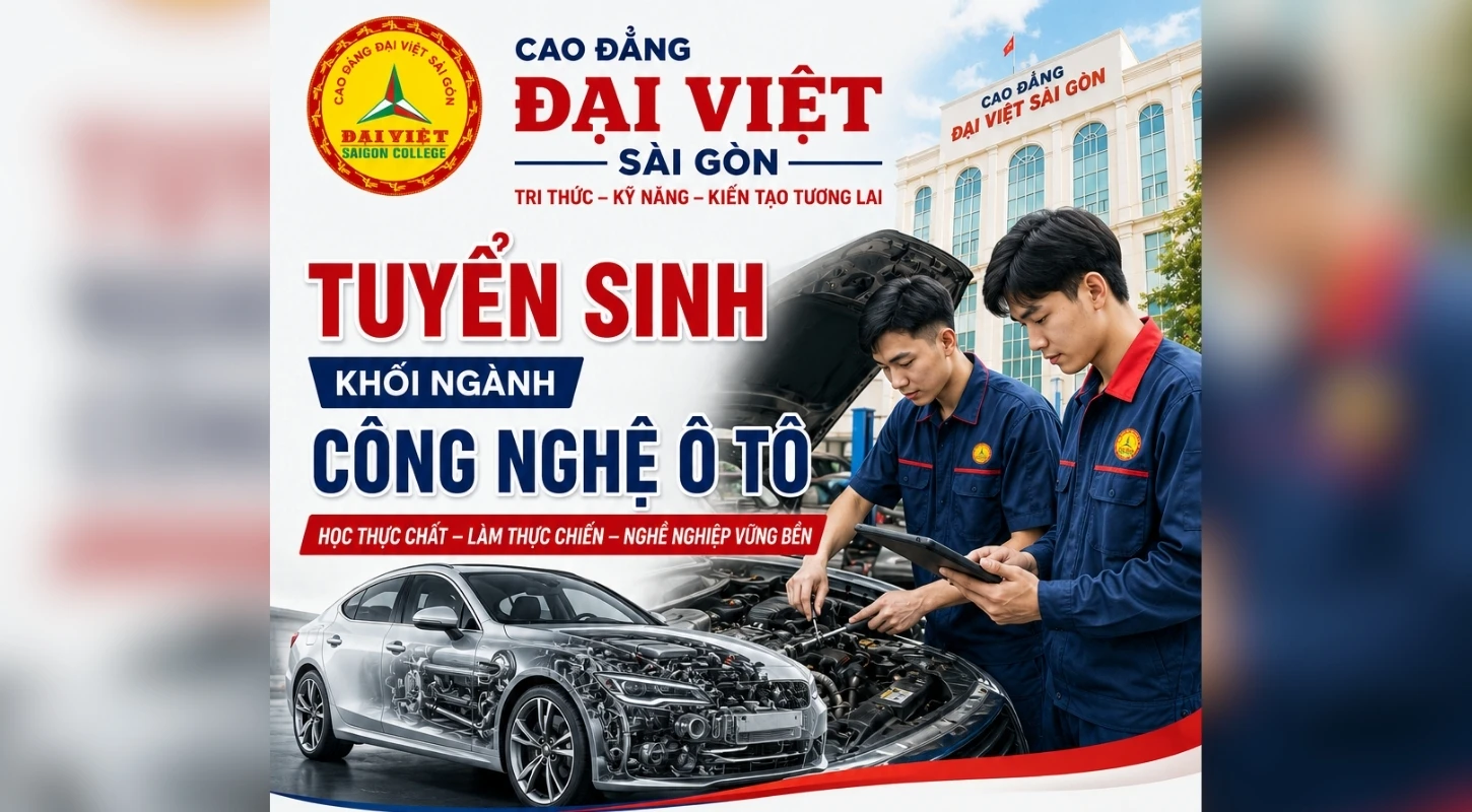 TUYỂN SINH NGÀNH CÔNG NGHỆ Ô TÔ 2026 – HỌC THỰC CHẤT, LÀM THỰC CHIẾN, NGHỀ NGHIỆP VỮNG BỀN | Trường Cao Đẳng Đại Việt Sài Gòn
