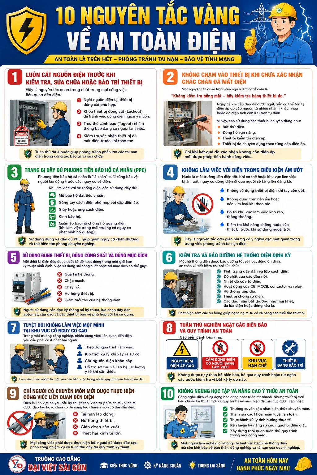 10 NGUYÊN TẮC VÀNG VỀ AN TOÀN ĐIỆN
