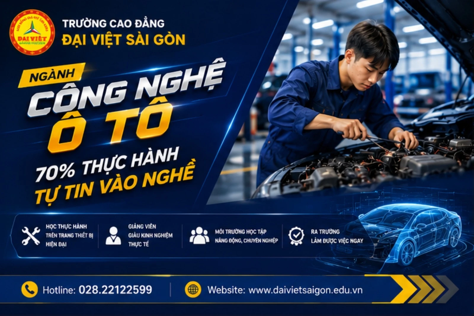 CÔNG NGHỆ Ô TÔ - HỌC THỰC HÀNH NHIỀU, VỮNG TAY NGHỀ, DỄ DÀNG CÓ VIỆC LÀM