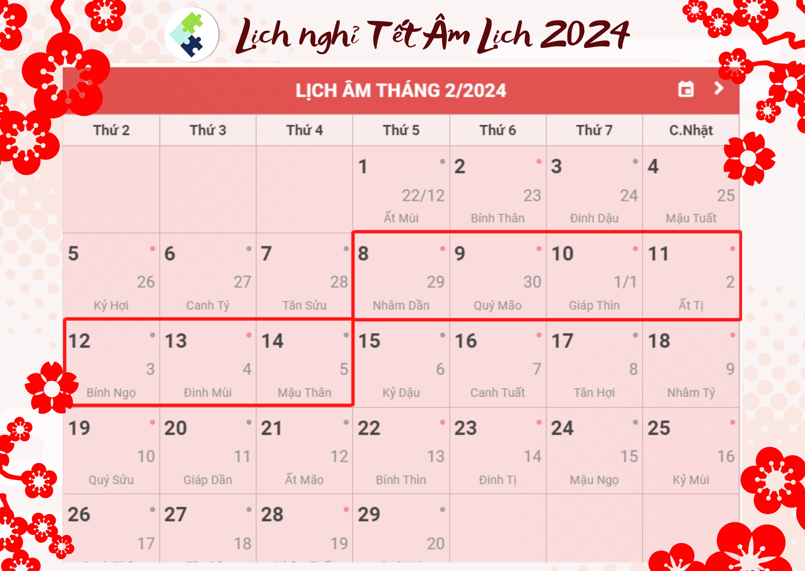 Lịch nghỉ Tết 2024
