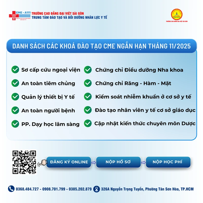 THÔNG BÁO TUYỂN SINH CÁC KHOÁ ĐÀO TẠO NGẮN HẠN CME THÁNG 11/2025