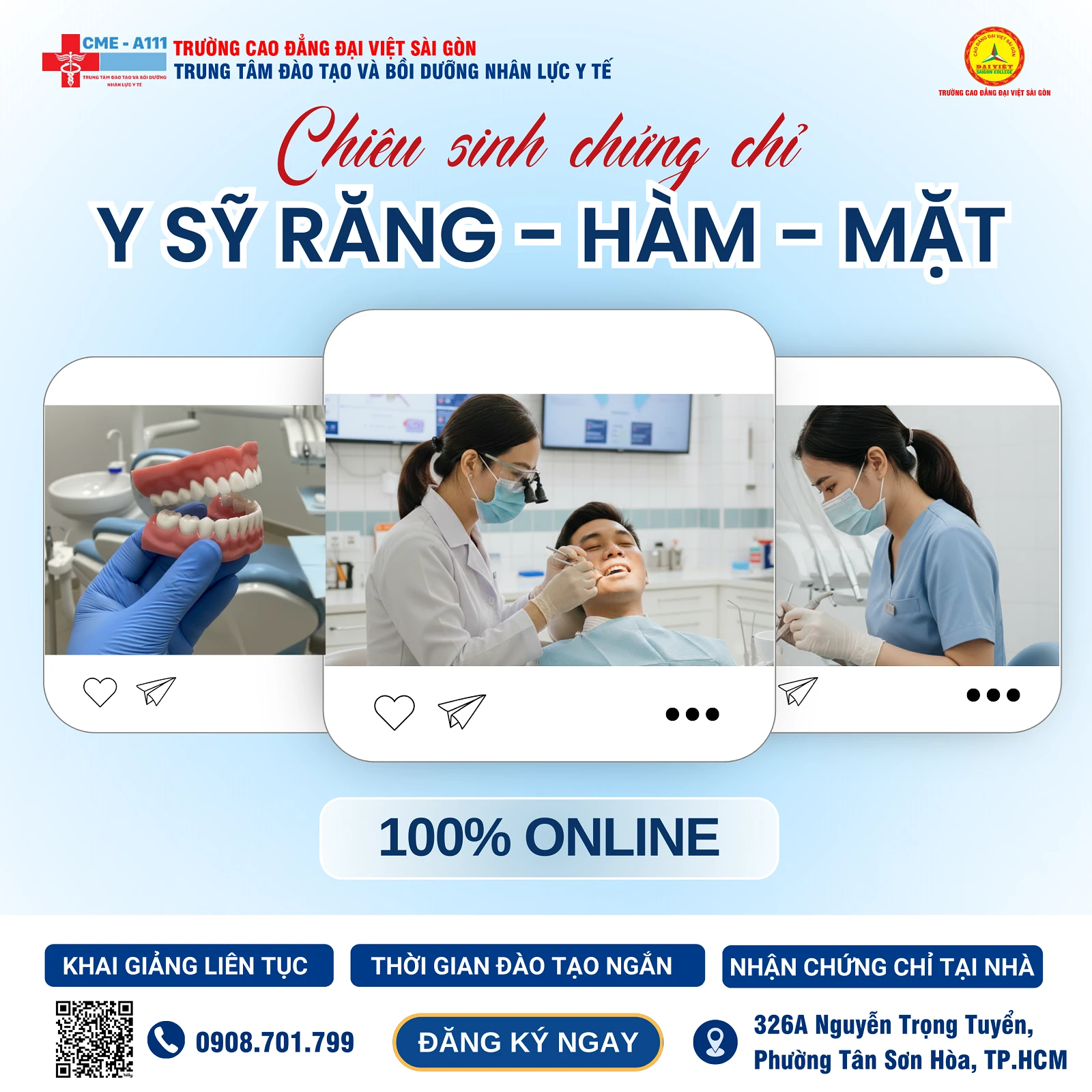 THÔNG BÁO TUYỂN SINH CHỨNG CHỈ ONLINE: CHỨNG CHỈ Y SỸ CHUYÊN KHOA RĂNG – HÀM – MẶT
